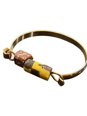 Vintage Handcrafted Gold-Tone Bracelet Yellow Red Millefiori Beads